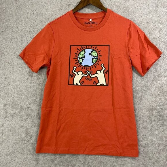 NEW Keith Haring Men's S Orange Graphic T-Shirt Small 100% Cotton - Picture 2 of 9